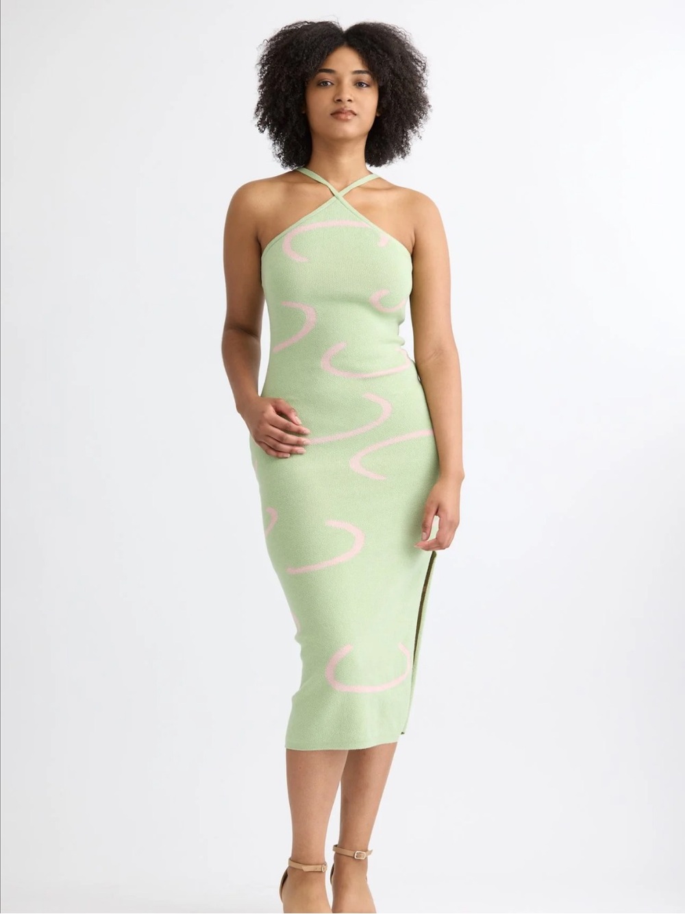 Say What? Green Strapless Halter Maxi Dress with Pink Accents